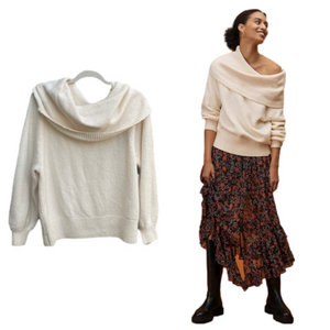Anthropologie Women's Neutral Slouchy Cowl Neck Sweater Size Small